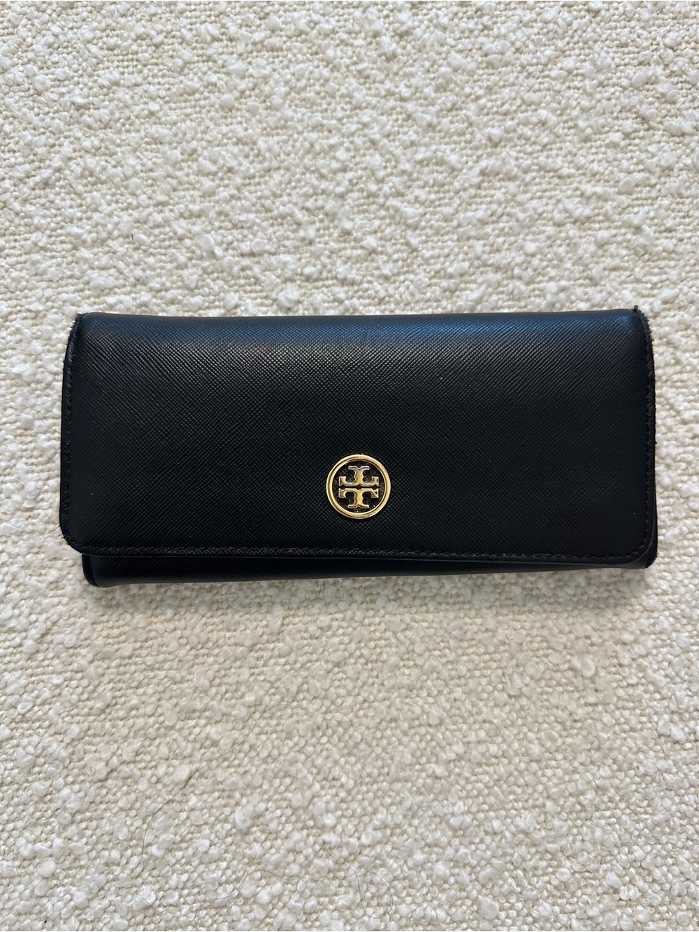 Tory Burch Black Saffiano Leather Continental Wallet Gold Logo
